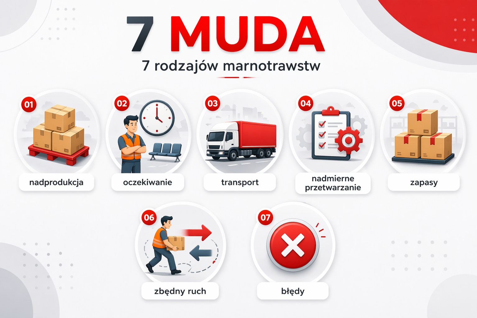 7 MUDA, czyli 7 rodzajów marnotrawstw na produkcji. Filozofia Lean
